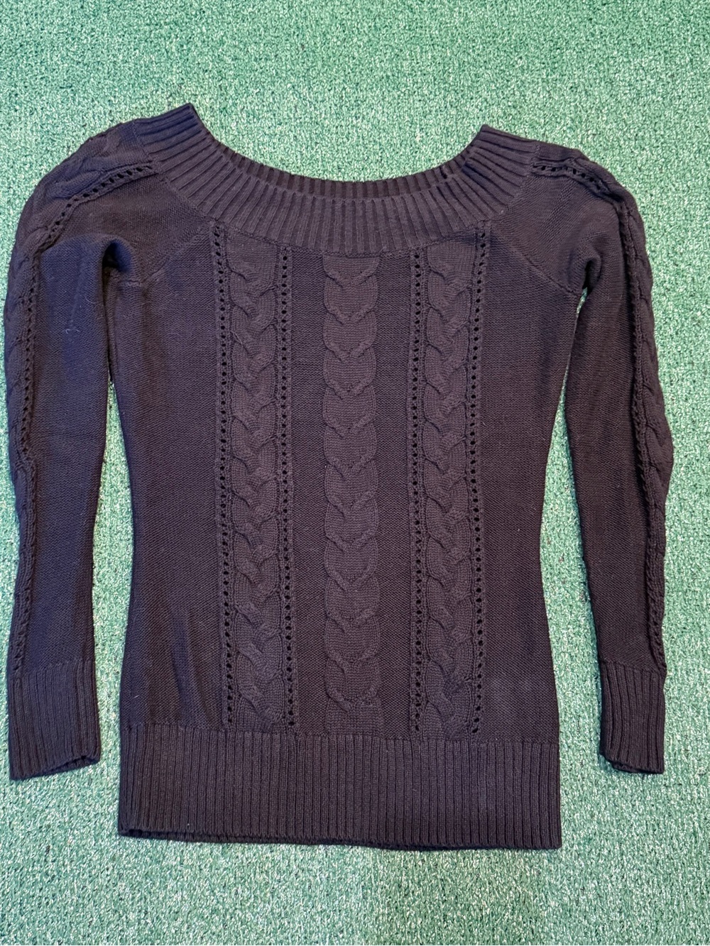 Guess by Marciano Black Off-Shoulder Cable Knit Sweater